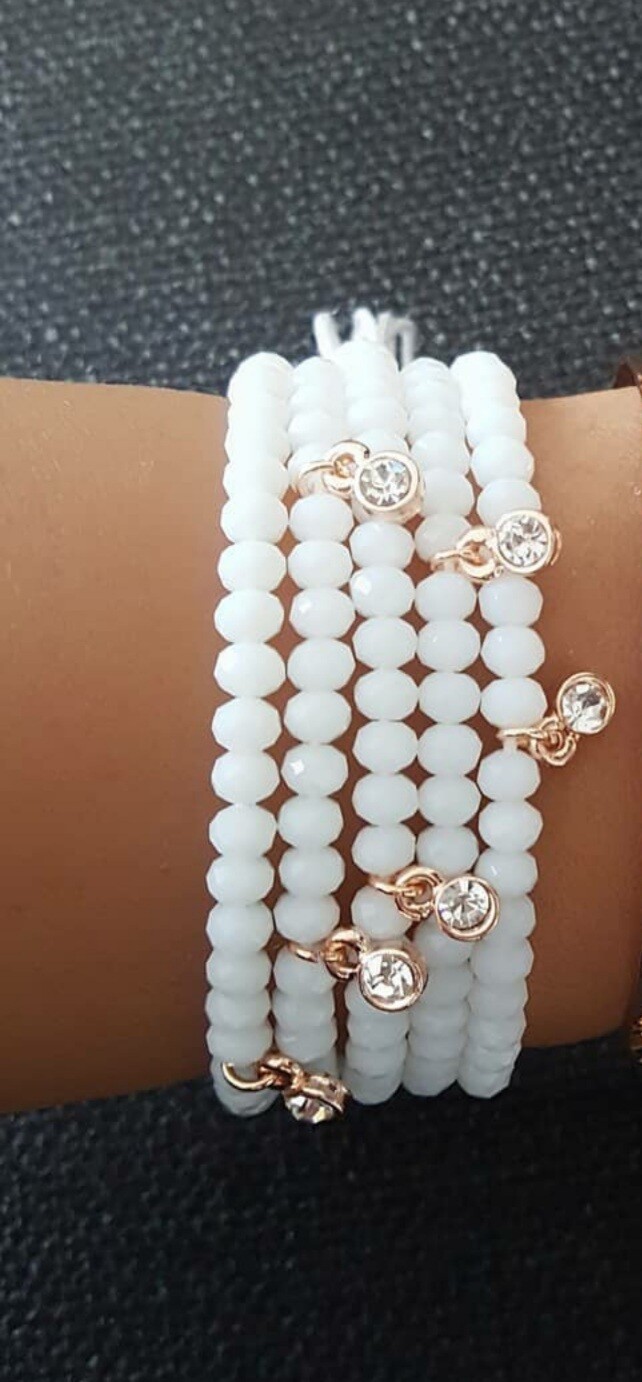 Zirconia with beads bracelet, COLOR: White