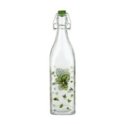Glass Beverage Bottle 34Oz With Green Leaf 16