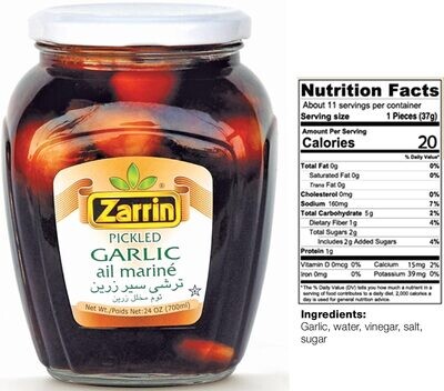 Zarrin Pickled Bulb Garlic In Glass JarNet weight: 24 oz (700g)