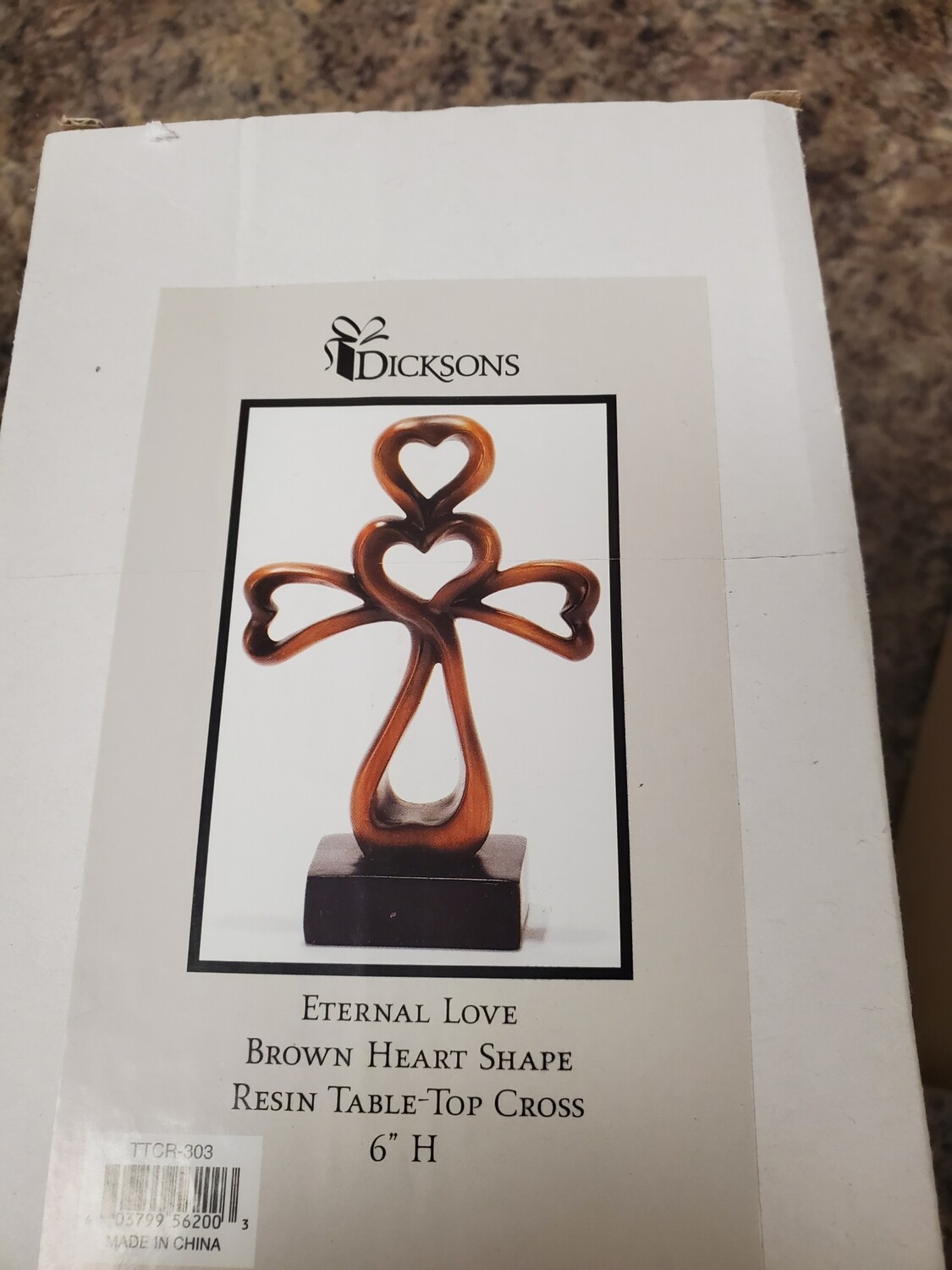Brown Heart Shape Table Top Cross
