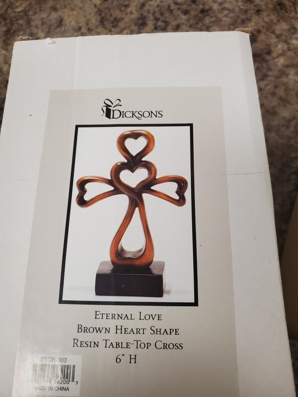 Brown Heart Shape Table Top Cross