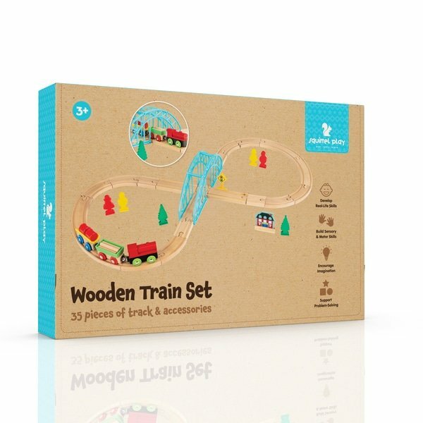 squirrel play wooden rainbow train set