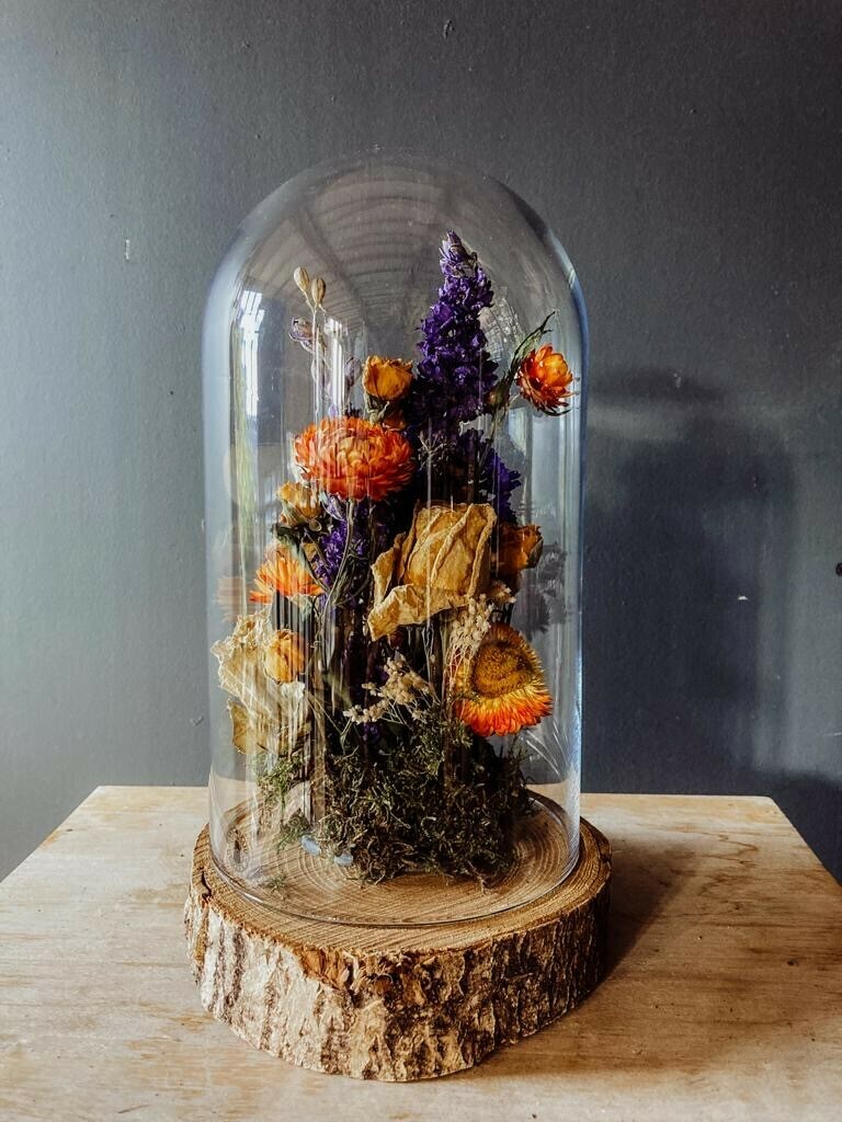 Dried Floral Arrangement in Glass Bell Jar Dried Floral Arrangement in Glass Bell Jar