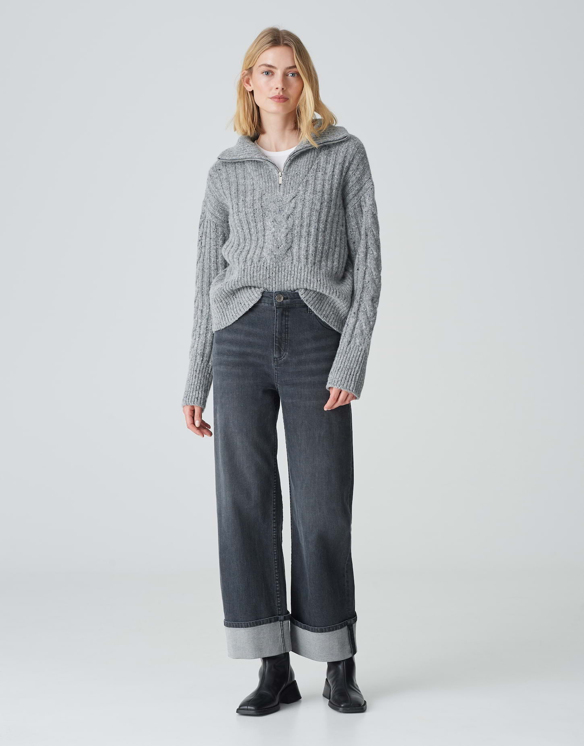 Wide Leg Jeans MARLI TURN UP 70176 authentic grey High Rise aus Spanish Cotton Mix OPUS bitte eine Größe kleiner bestellen
