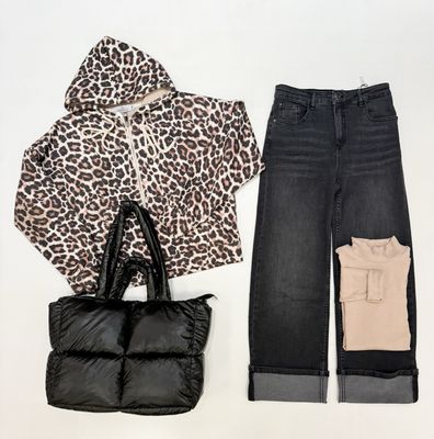 LEO Sweatjacke ZWILLINGSHERZ, MARLI wide leg grey und Rolli SINGRID OPUS, Stepp Shopper black ZWILLINGSHERZ