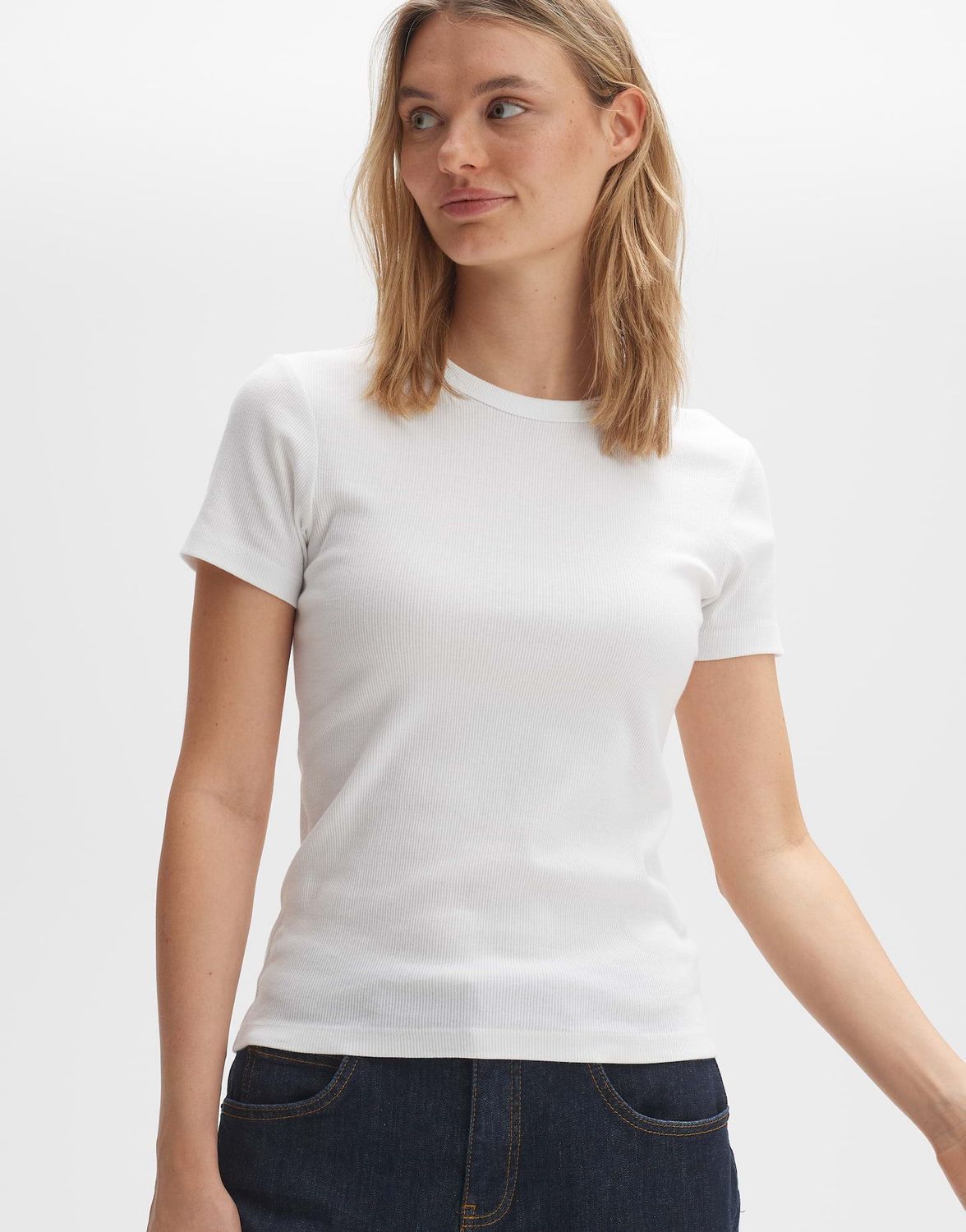 Feines Rippshirt SAMUNA Slim aus BCI Cotton Mix 10 white OPUS