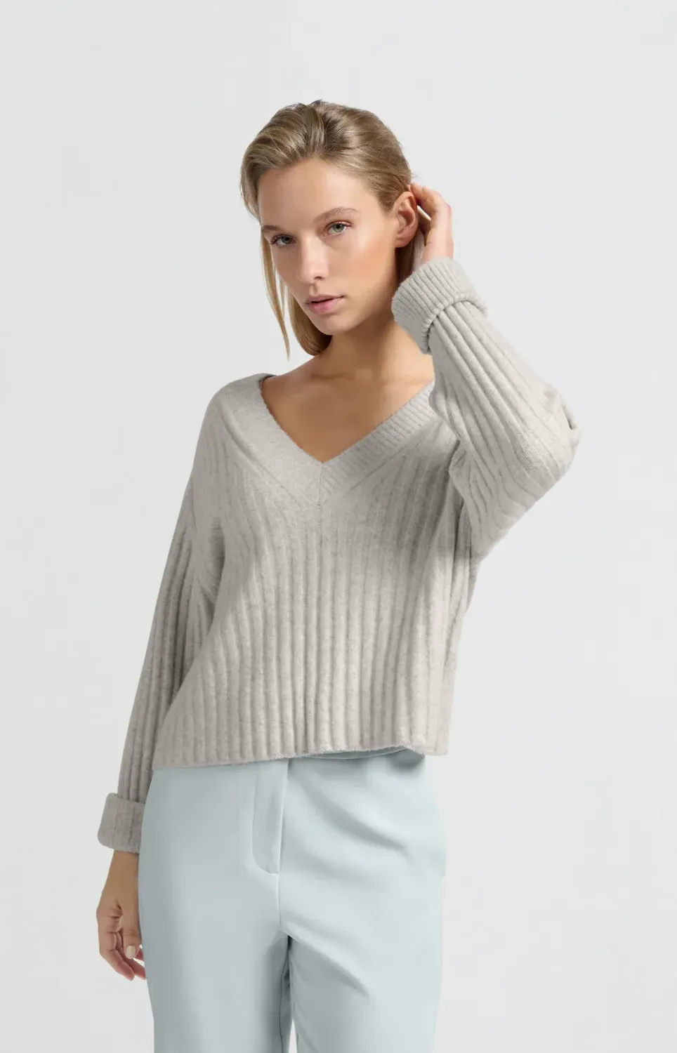 01-000441-502 weicher gerippter Pullover 99973 ice melange YAYA