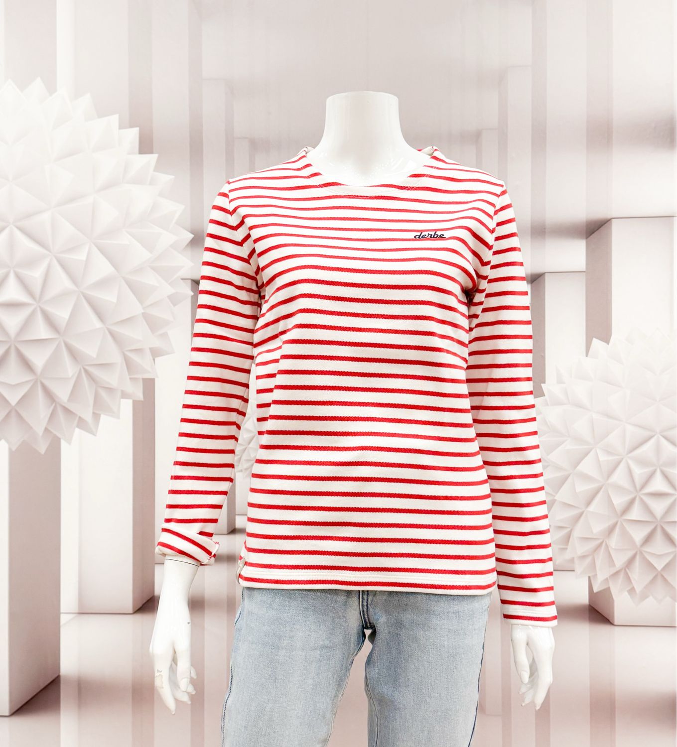W-03-LS Strickshirt milk red DERBE