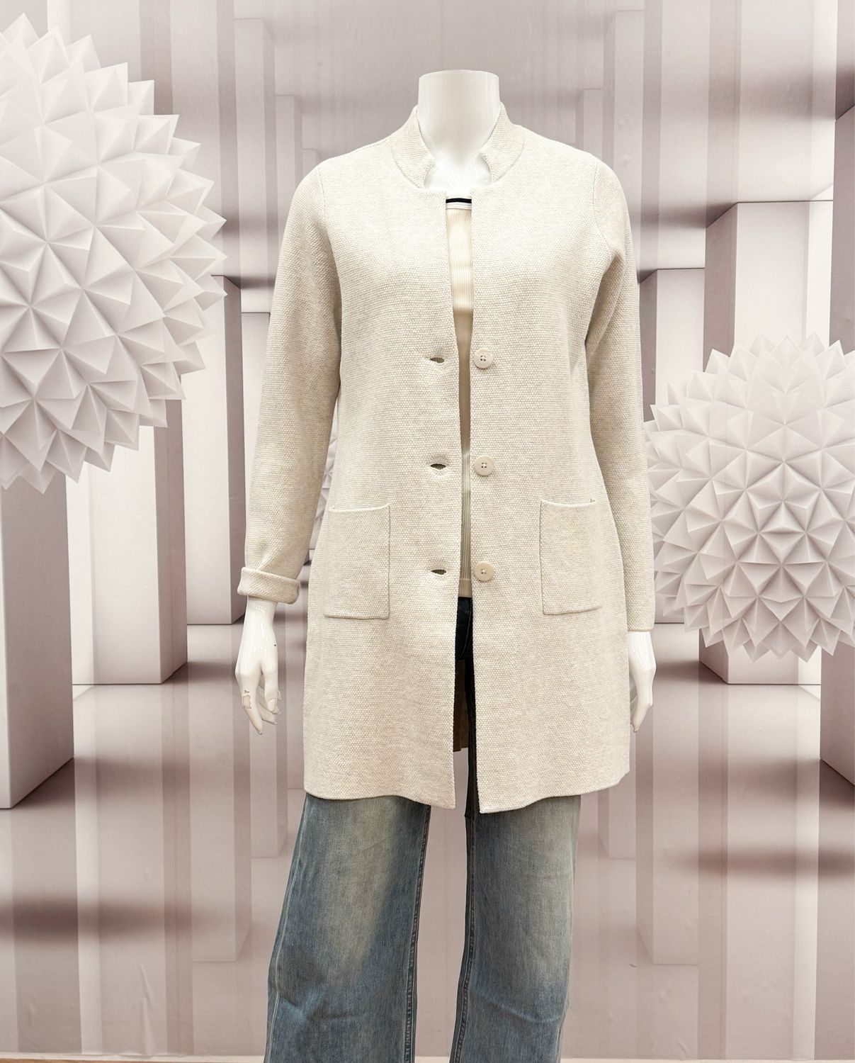 SLK20-8635- langer Strickblazer 103 sandshell melange BLOOMINGS