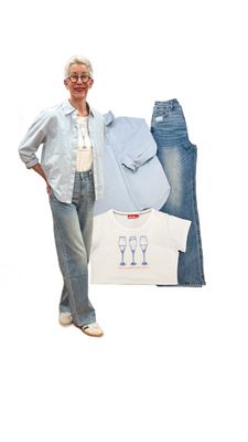 BW Bluse blue melange OPUS, Shirt " die Klügere.." DERBE, Sommerjeans KYRA light blue denim BLUE MONKEY
