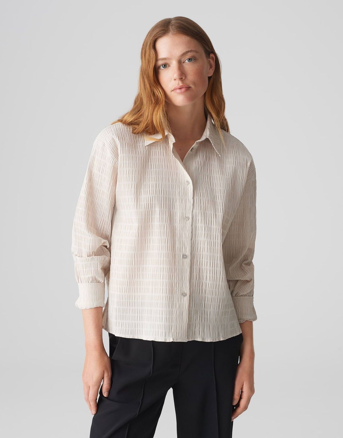 Hemdbluse FINNEA Loose aus leichter Seersucker-Ware 20019 soft oat OPUS
