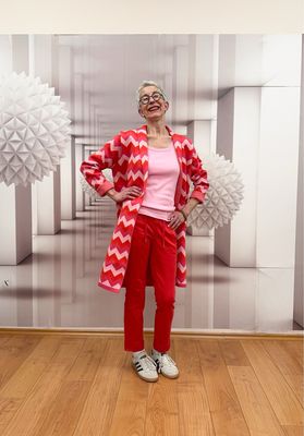 Farbefroher Cardigan mit passendem Ripp Tanktop ZWILLINGSHERZ, Tessy red und Diana offwhite RED BUTTON