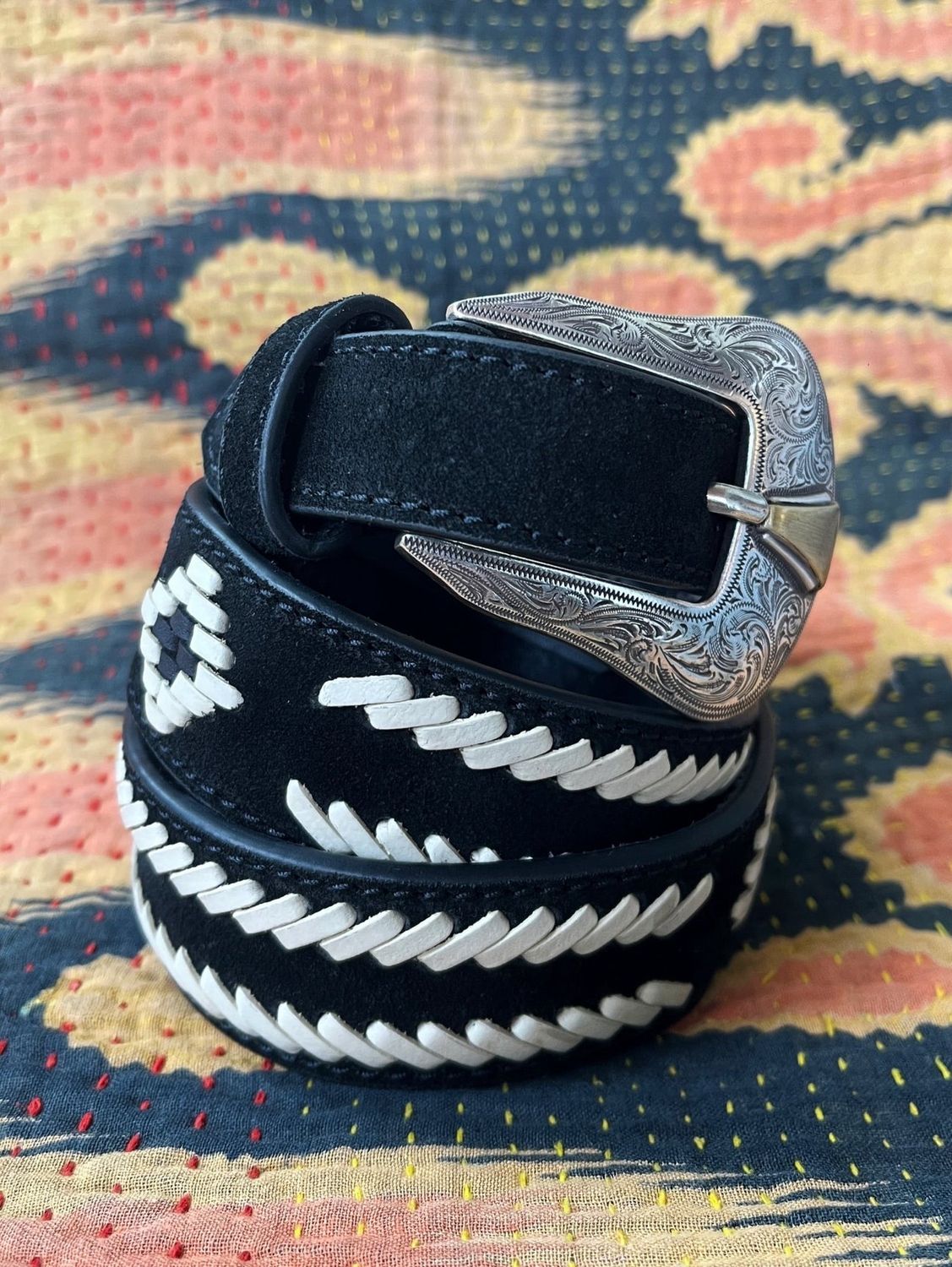NAVAJO onyx bestickter Vollledergürtel MAISON HOTEL