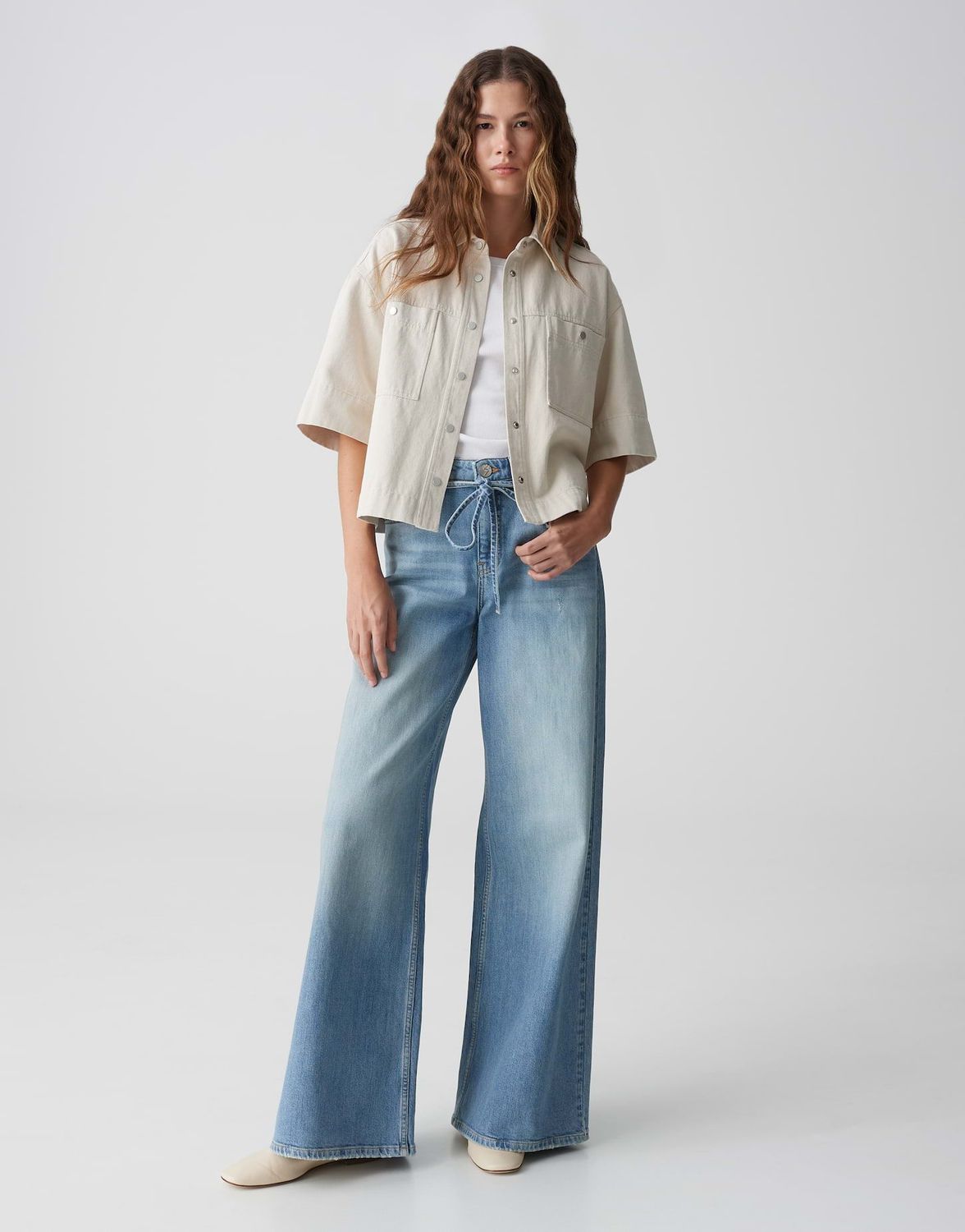 Wide Leg Jeans MIVA PALAZZO CASUAL Mid Rise aus BCI Cotton Mix 70229 light breeze blue 33 er Länge OPUS