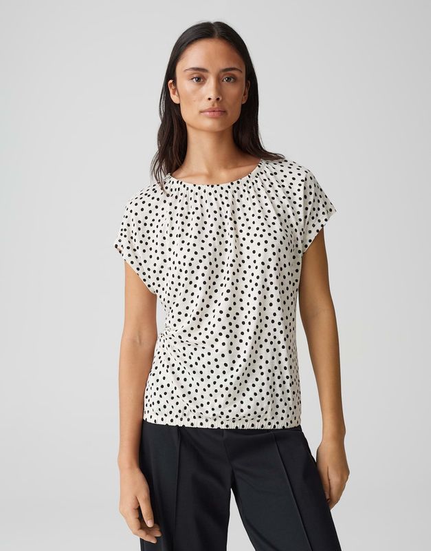 Bedrucktes Jerseyshirt SLIMSI Regularaus weichem Flammgarn 20003 natuarl glaze black OPUS