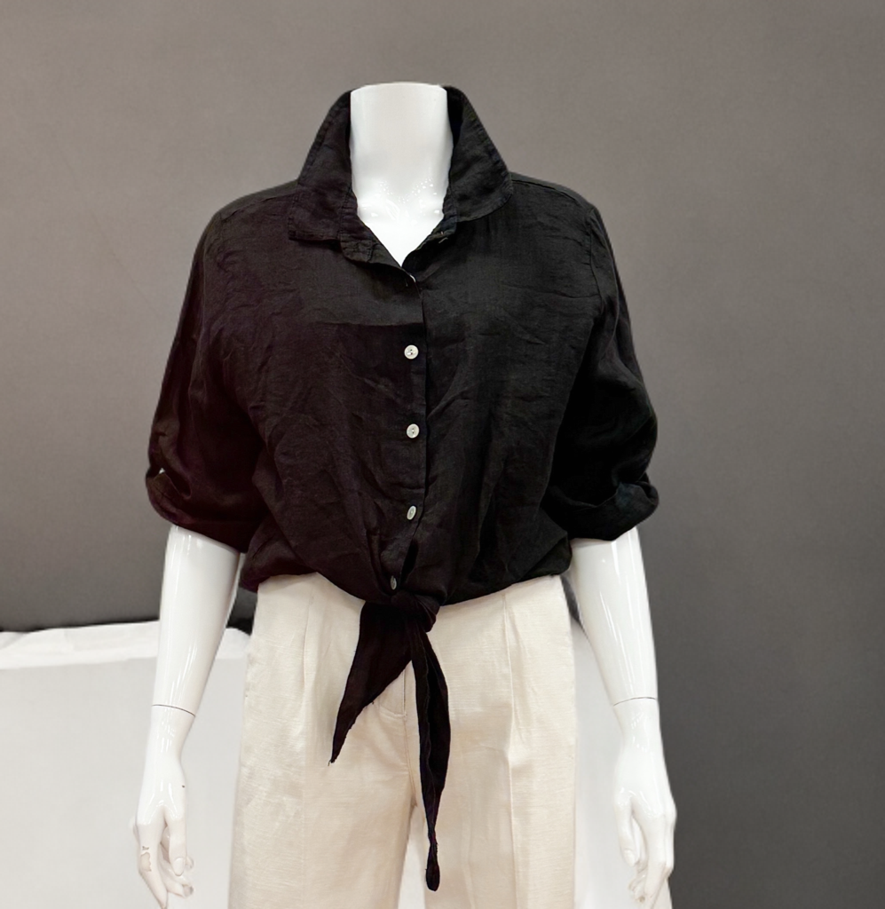 68226 Binde-Leinenbluse black LEINENLIEBE