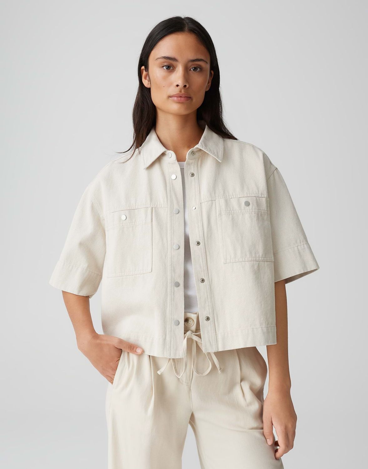 Jeansbluse/ Jacke FERLOSA Oversized mit markanten Cargo Details -20003 natural glaze OPUS