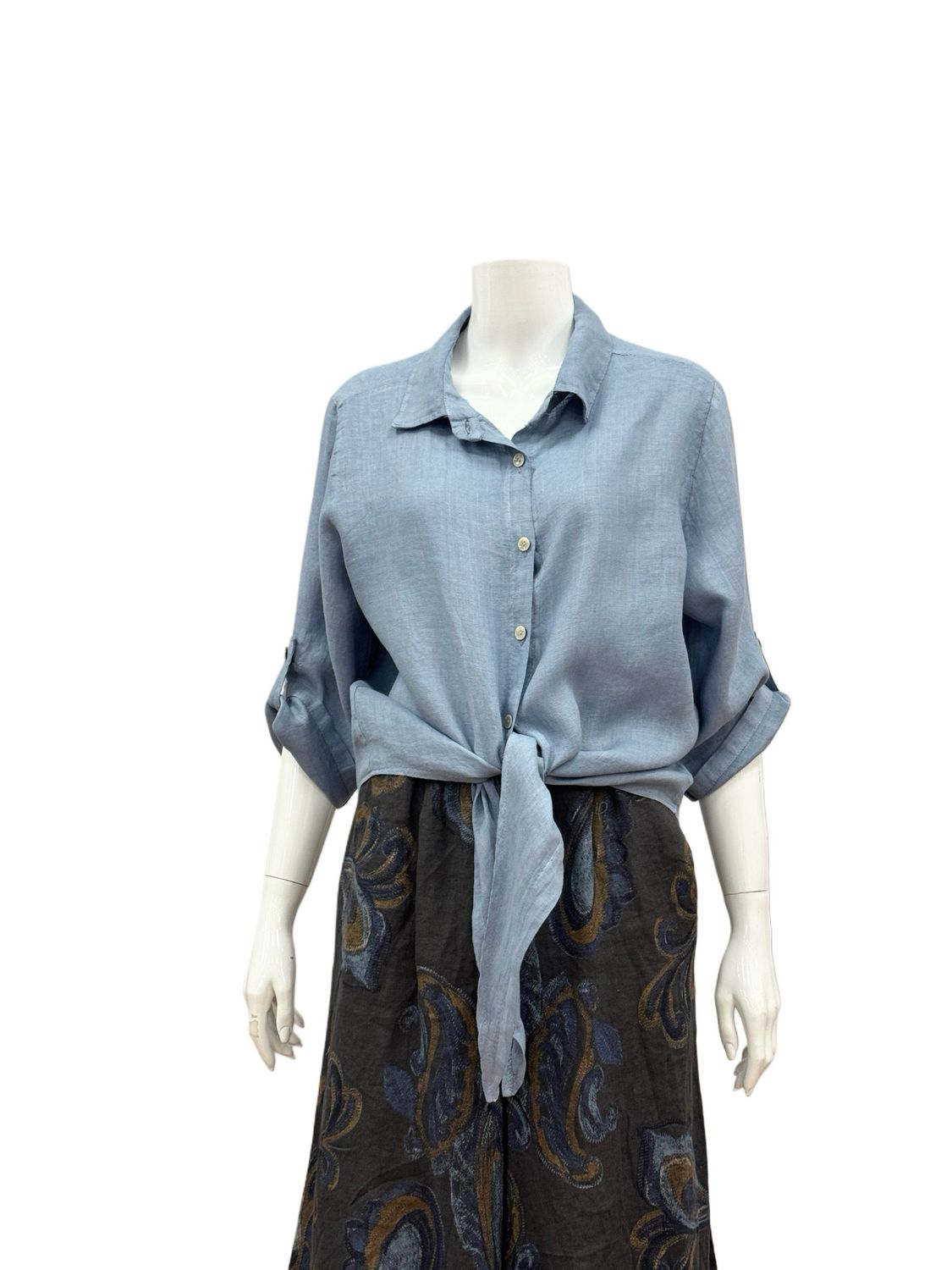 68226 Binde-Leinenbluse jeansblau LEINENLIEBE