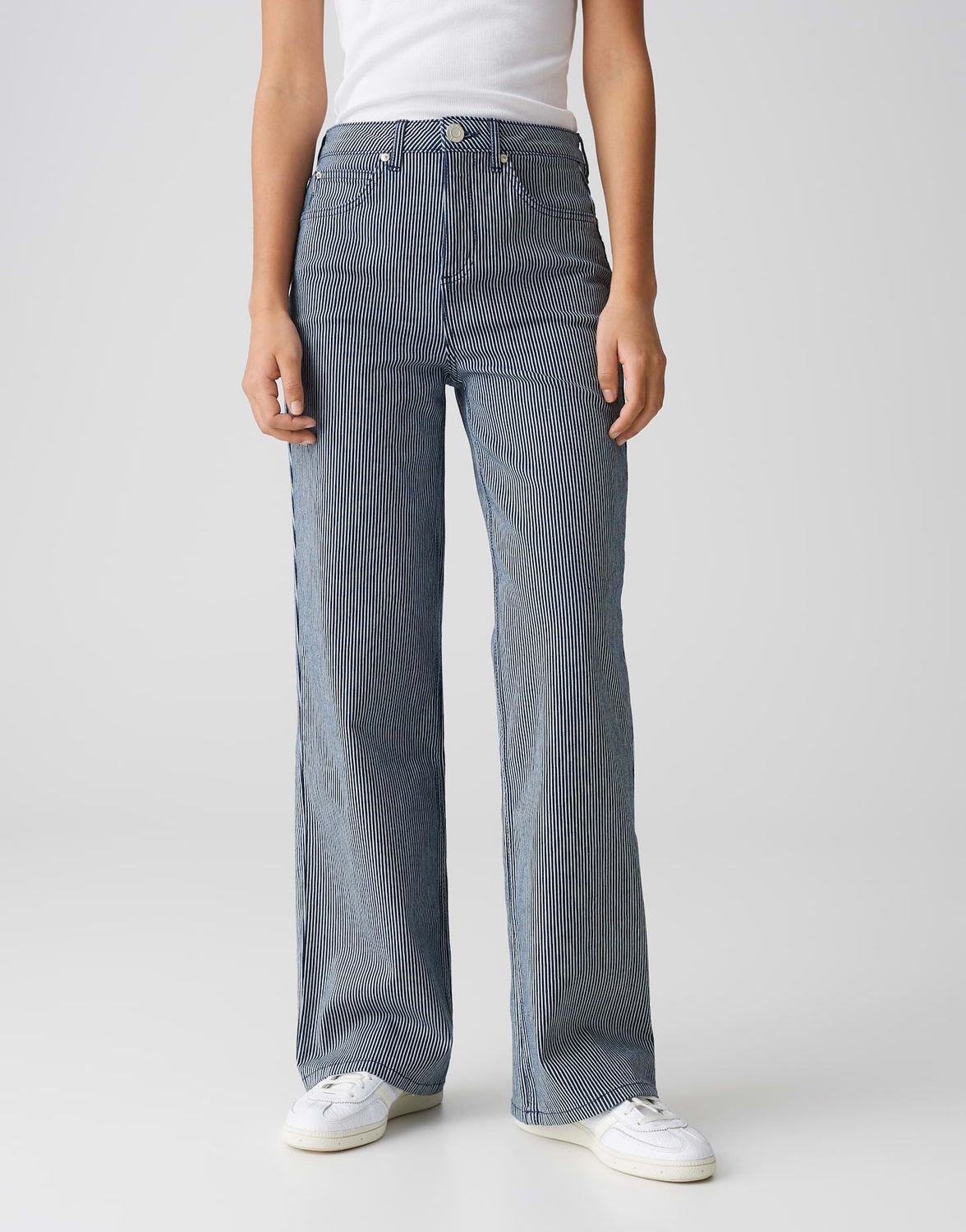 Wide Leg Jeans MIVY STRIPED High Rise mit Stretch-Anteil 70223 mid striped blue OPUS 31er Länge