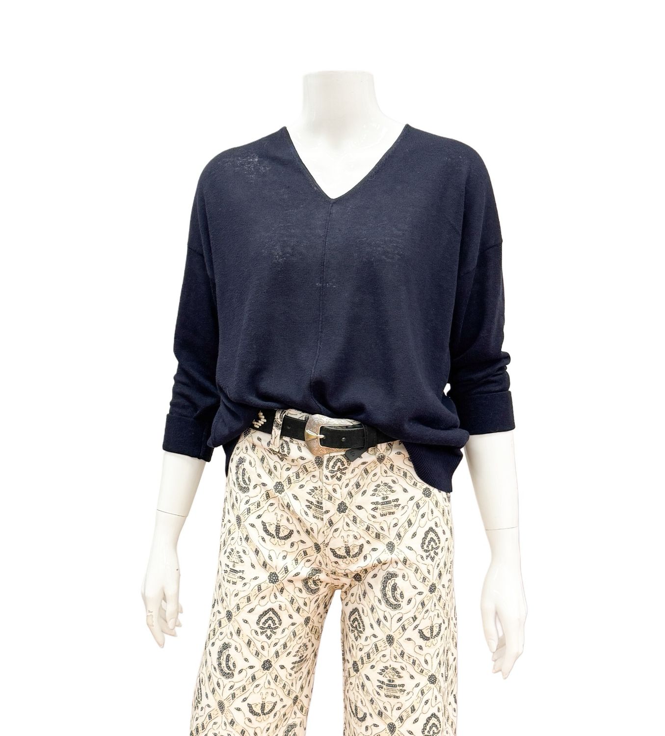 SLK386-8715 navy Viscose/BW/Leinen V Pullover BLOOMINGS