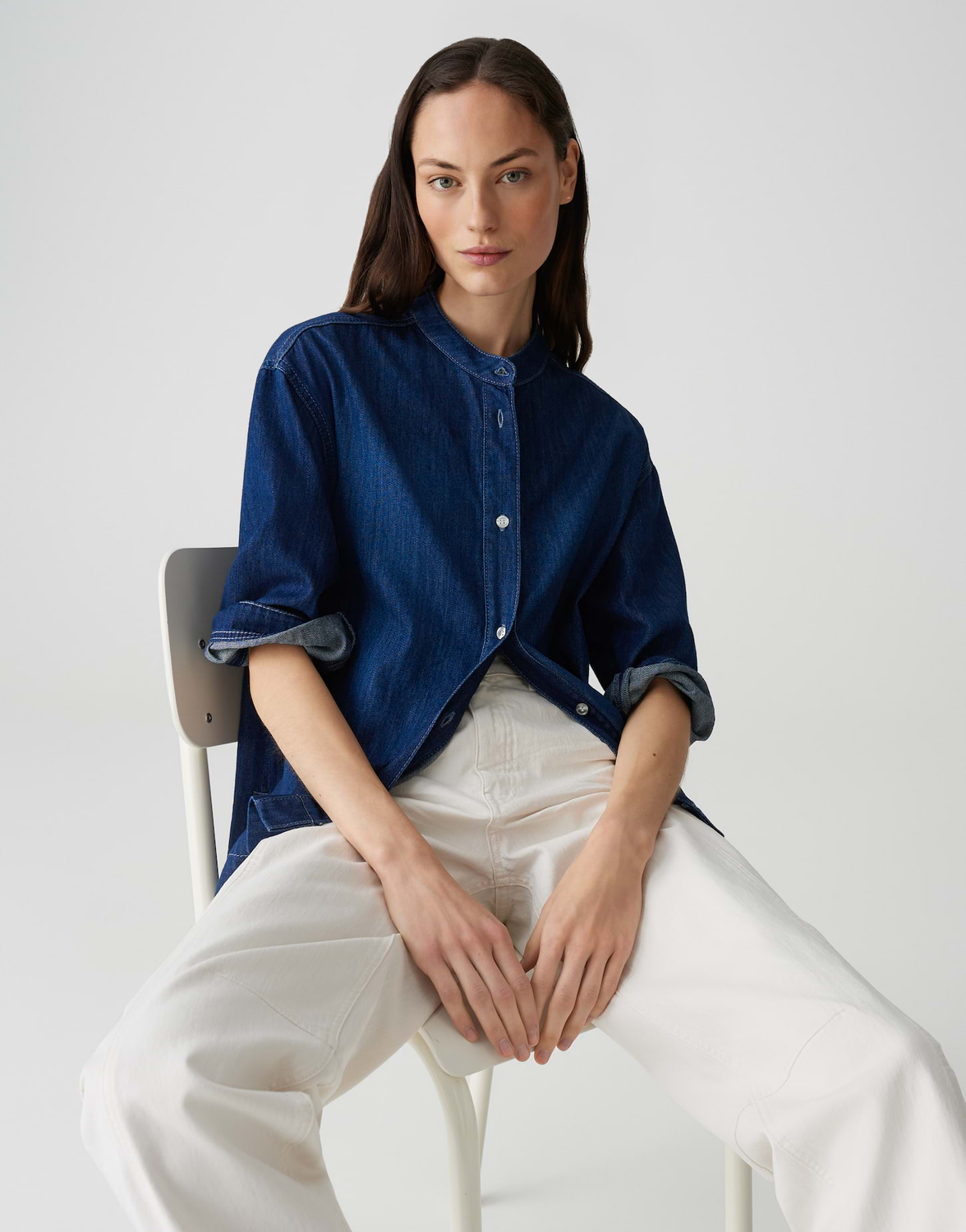 FERELLA Regular Jeansbluse aus nachhaltigem BCI Cotton Mix 70234 mid deep blue OPUS