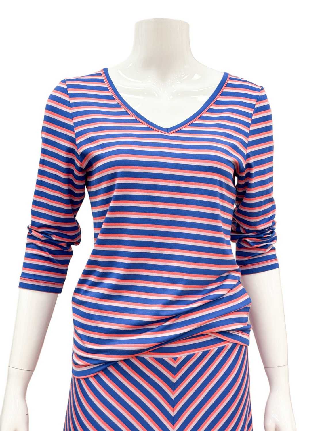 LASU2540 Lynn Viscoseshirt stripe blue LALAMOUR
