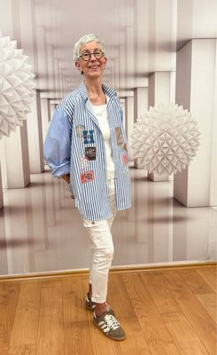 Oversize Bluse stripe mit Patches MARTA DU CHATEAU, Slim fit Cargo white BLUE MONKEY