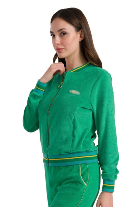 Lasu25310 Nora green Frottee Bomberjacket mit Rückenstickerei LALAMOUR Lasu25310 Nora green Frottee Bomberjacket mit Rückenstickerei LALAMOUR