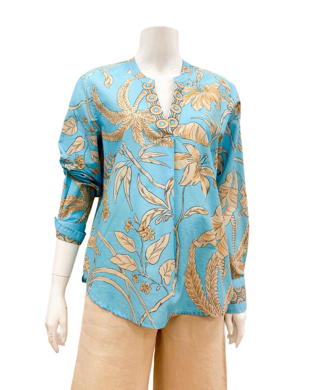 8553-152710-691 aqua sand leaves süße BW Shirtbluse EMILY VAN DEN BERGH eine Größe größer bestellen