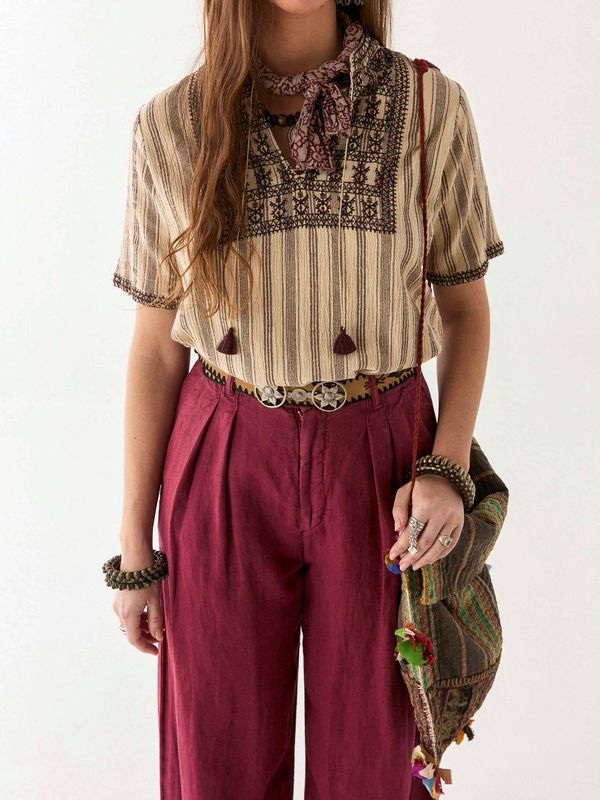 Bluse Badra sahara dune mit schoko und weinrot MAISON HOTEL Bluse Badra sahara dune mit schoko und weinrot MAISON HOTEL