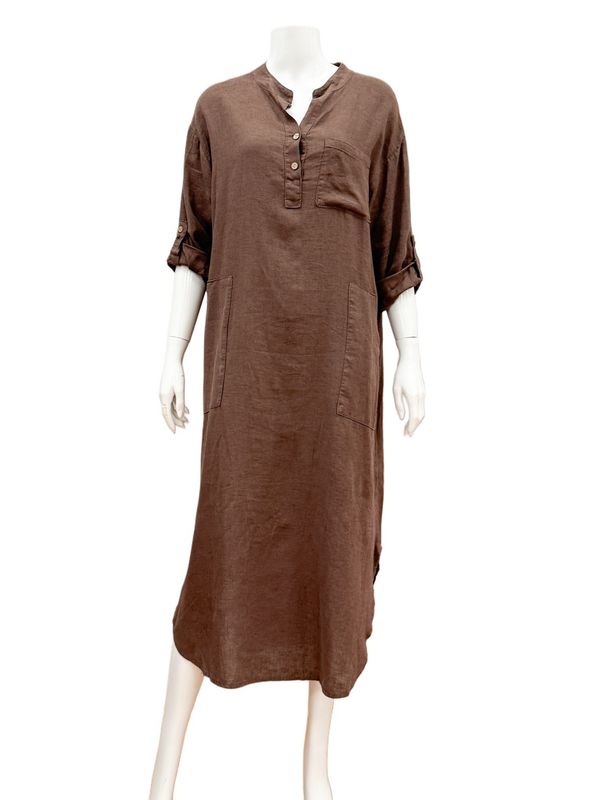 93911 legeres Leinen Viscose Kleid brown MARTA DU CHATEAU 93911 legeres Leinen Viscose Kleid brown MARTA DU CHATEAU
