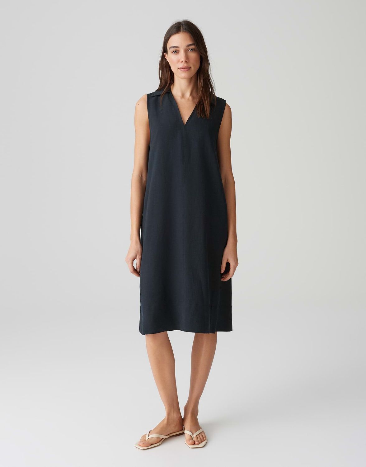 WIKA Midikleid aus weichem Viskose Leinenmix coal blue OPUS