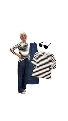 Shirt Stripe offwhite black THE SHIRT PROJEKT, leichte Denim wide leg OPUS