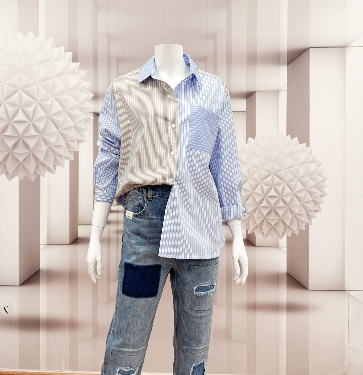 50979/5 Blusenhemd stripe blau braunTHE SHIRT PROJEKT