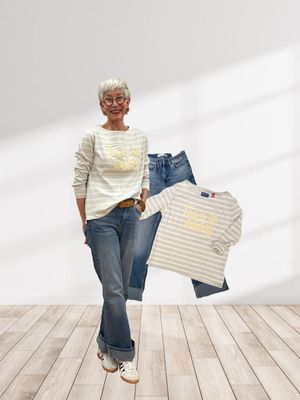 Shirt mit Flockprint " take it easy" THE SHIRT PROJECT , Jeans YAYA reduziert