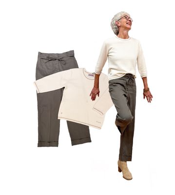 Relaxed City Pants olive OPUS, 3/4 Arm Pulli offwhite FRIEDA UND FREDDIES