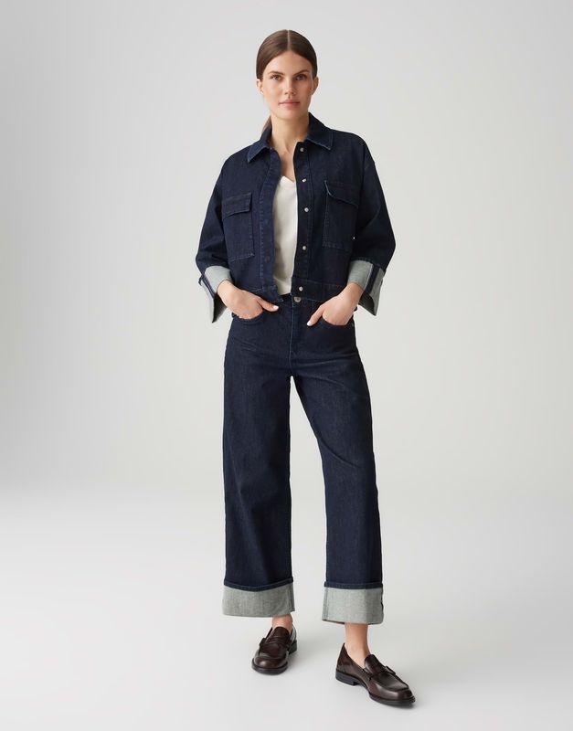 MIVA TURN UP Cropped Wide Jeans mit XL Umschlag 7439 rinsed blue OPUS