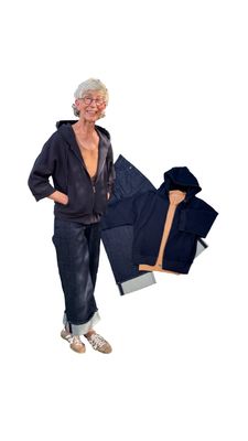 3/4 Arm Sweatjacke navy und Jeans mit Umschlag rinsed blue, Basicshier golden oak alles OPUS