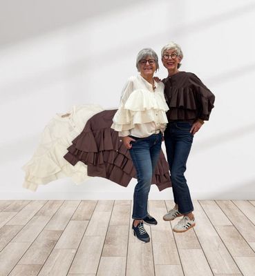 Volantbluse moro braun und offwhite MARTA DU CHATEAU