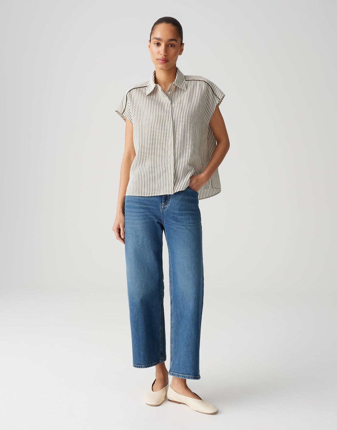 LANAH verkürzte Wide Leg Jeans aus Dry Indigo® Mid Rise 70258 mid lane blue OPUS Länge 26