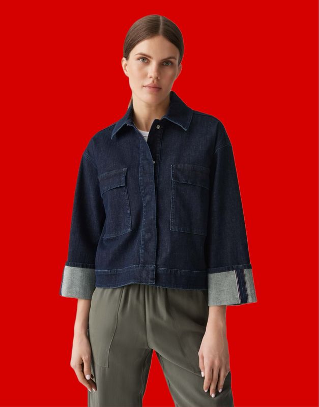 HOLLICE Loose Jeansjacke mit Rinsed Waschung 7439 rinsed blue OPUS- fällt gut aus