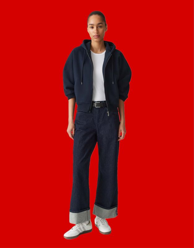 MIVA TURN UP Cropped Wide Jeans mit XL Umschlag 7439 rinsed blue OPUS
