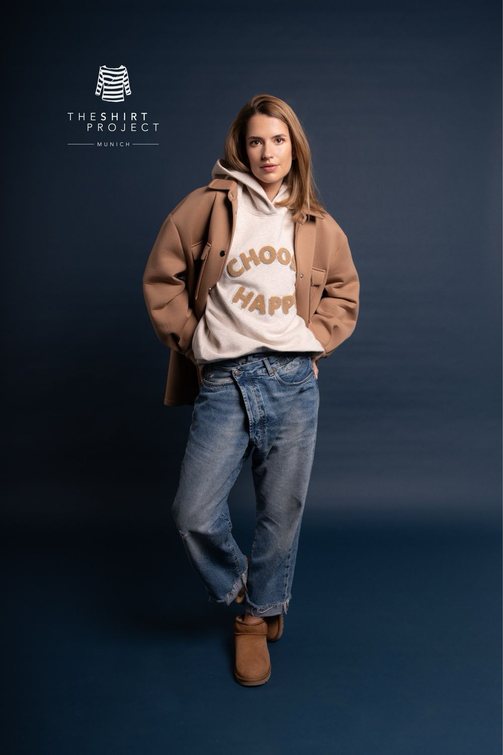 51153/5 Hoddie "choose happy" beige melange THE SHIRT PROJECT - fällt gut aus