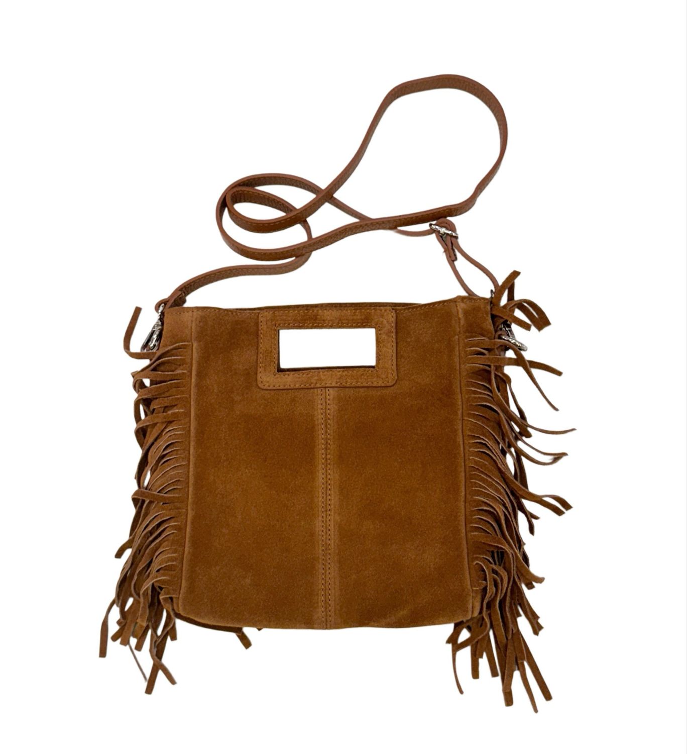 112623 Wildledertasche mit Fransen rehbraun ITALIEN