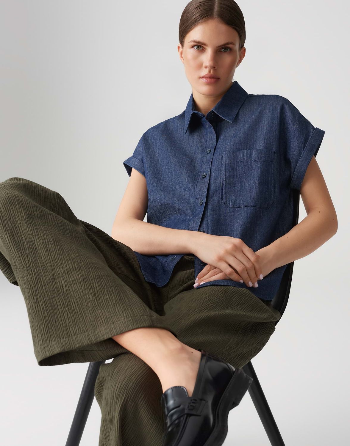 FOLMES Loose Jeansbluse aus Chambray 70259 mid oxford blue OPUS