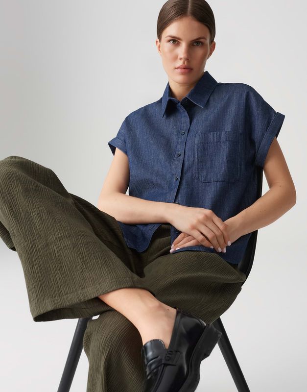 FOLMES Loose Jeansbluse aus Chambray 70259 mid oxford blue OPUS