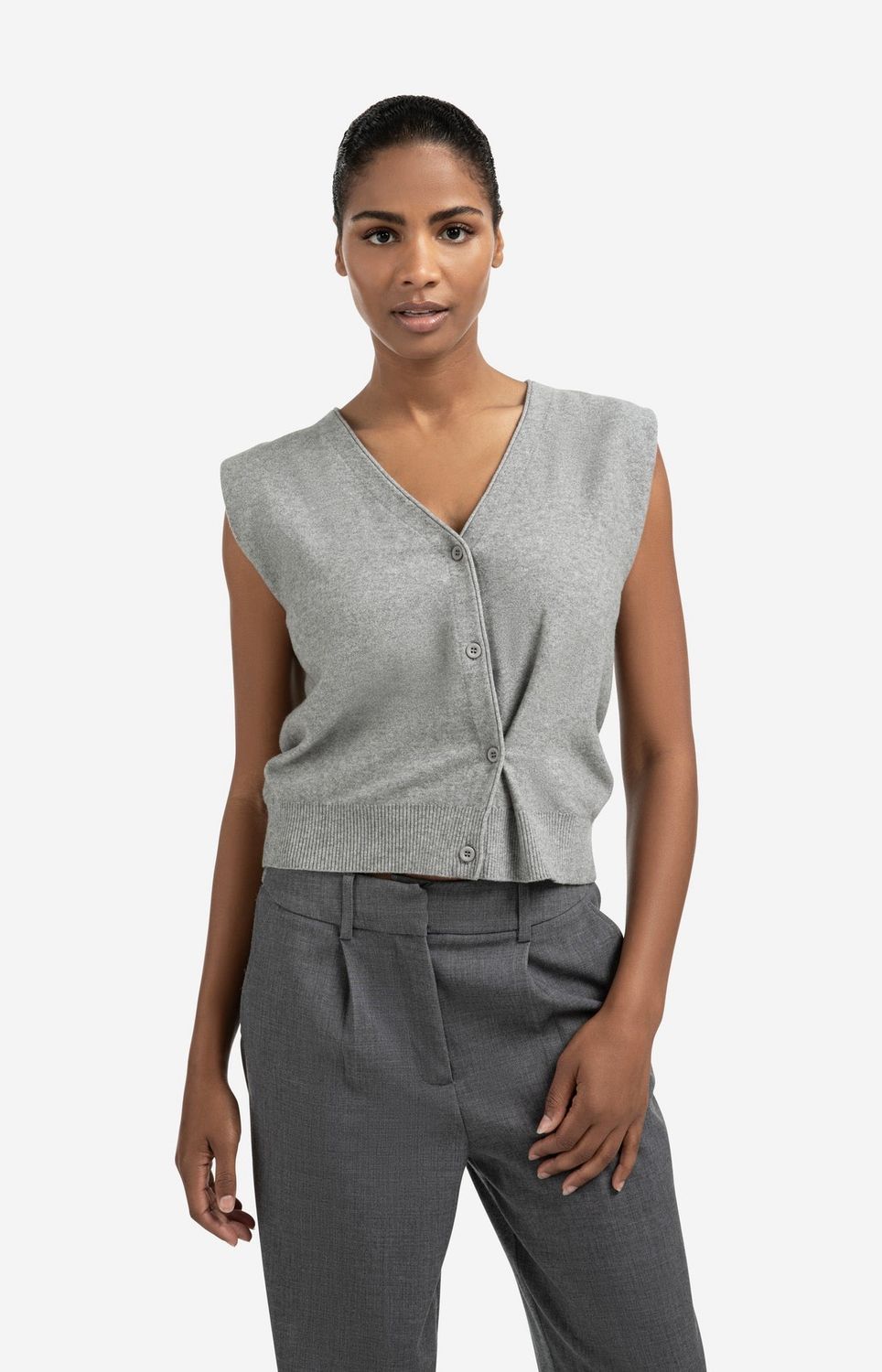 01-010120 Strickweste mit geradem oder asymetrischer Knopfleiste grey melange YAYA