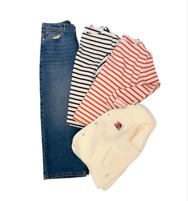 Teddyweste offwhite , Stripeshirts offwhite flame und black THE SHIRT PROJECT, Jeansculotte Lanah OPUS