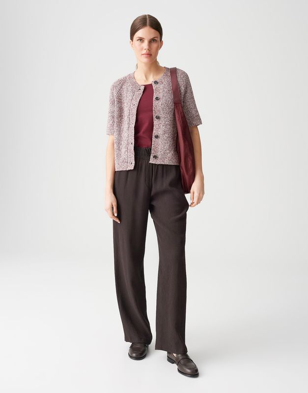 DACKI Slim Kurzarm Strickjacke mit Mouliné Effekt cassis OPUS