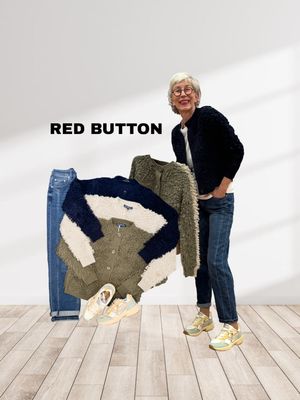Loop Cardigan in 3 Farben und Jeans Caitlin RED BUTTON, veganer Sneaker GENESIS